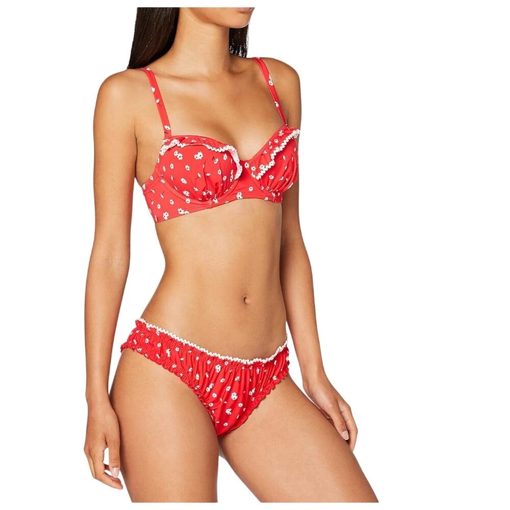 Pour Moi Sunset Beach Red and White Floral Bikini Swimsuit 38D